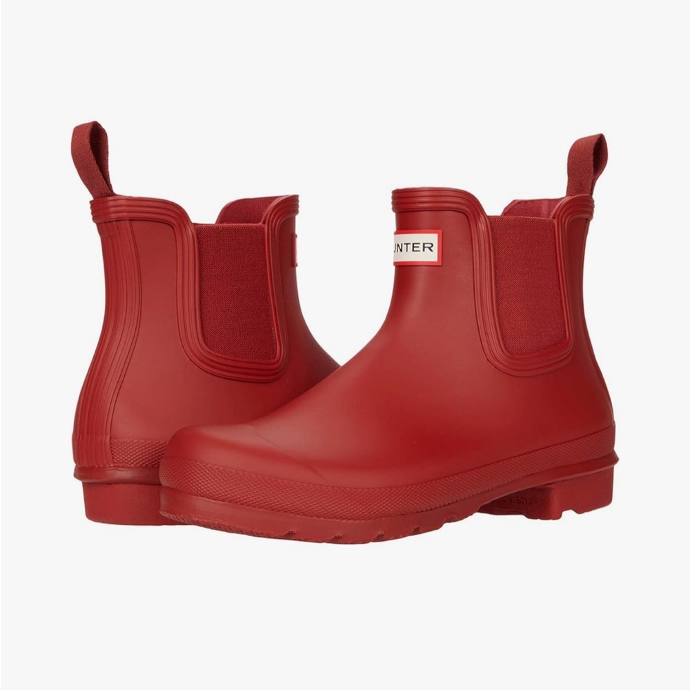 Hunter Chelsea Red Ankle Boots